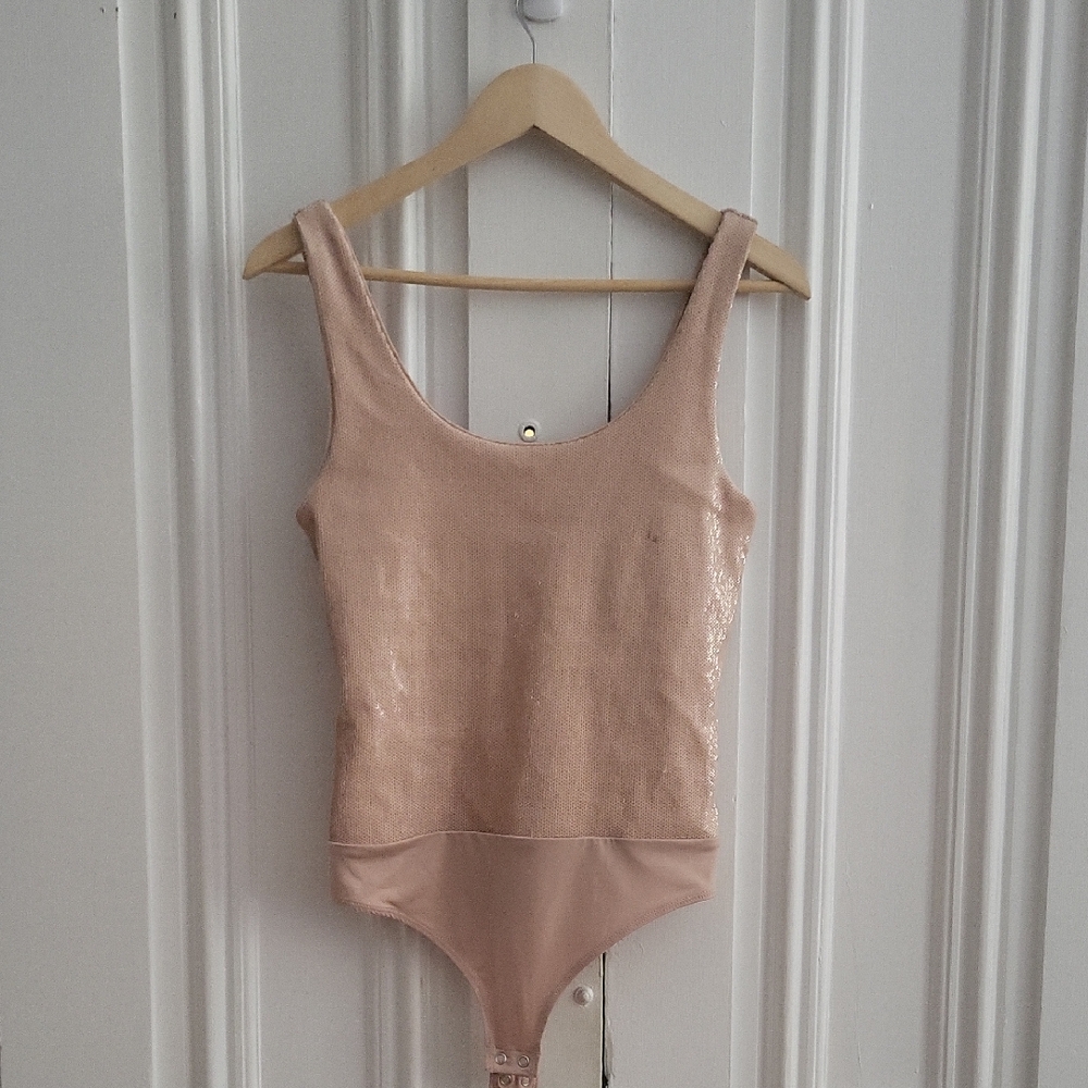Express Elegant Pink Sequin Bodysuit